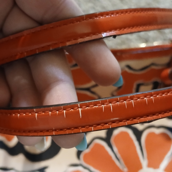 COACH Poppy Glam Scarf Print Floral Tote Bag Orange Patent Leather Hangtag Y2K - Picture 9 of 15